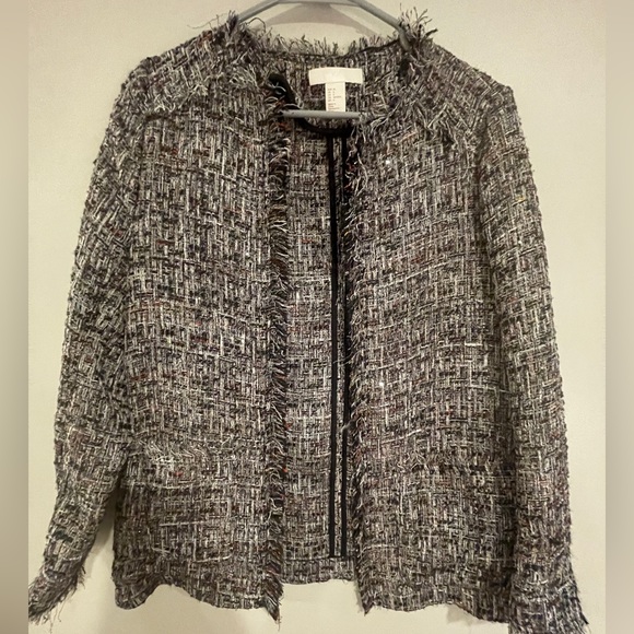 NWOT H&M Frayed Hem Shimmery Jacket Size M - Picture 3 of 8